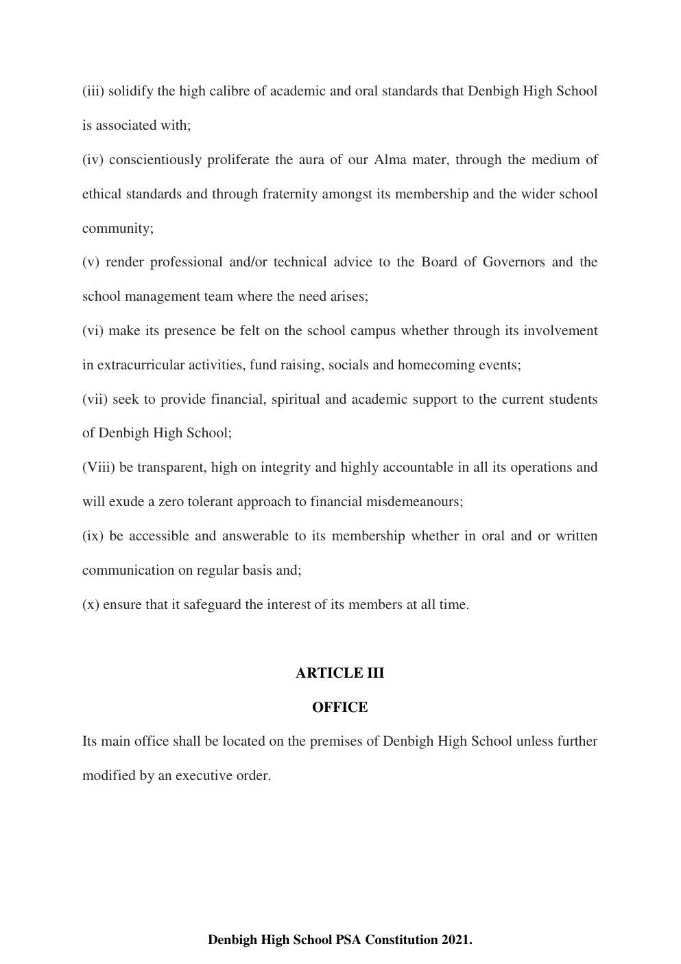 Denbigh High School PSA Constitution page 3