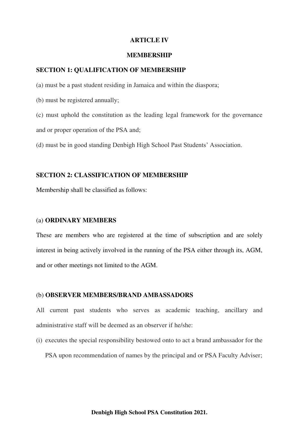 Denbigh High School PSA Constitution page 4