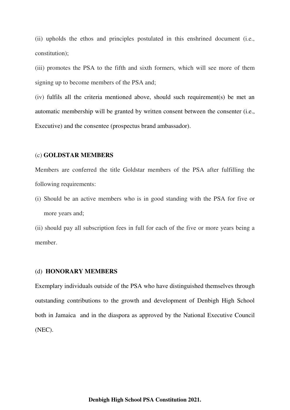 Denbigh High School PSA Constitution page 5