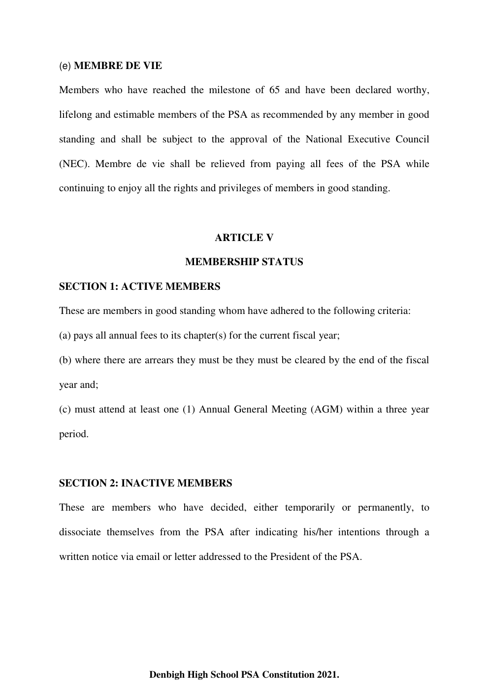 Denbigh High School PSA Constitution page 6