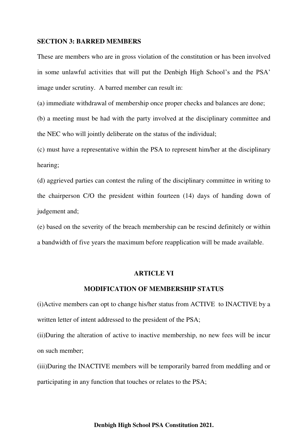 Denbigh High School PSA Constitution page 7