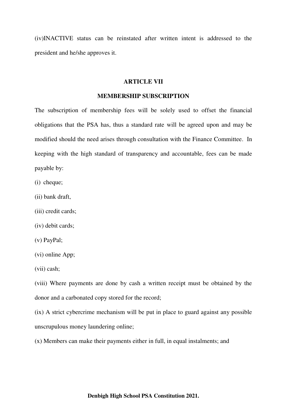 Denbigh High School PSA Constitution page 8