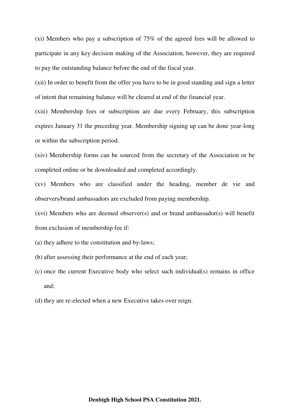 Denbigh High School PSA Constitution page 9