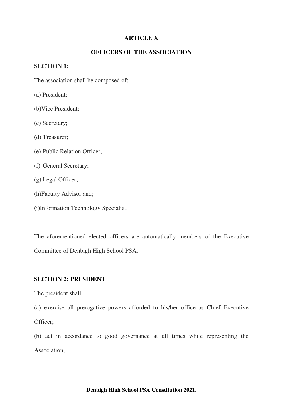 Denbigh High School PSA Constitution page 12
