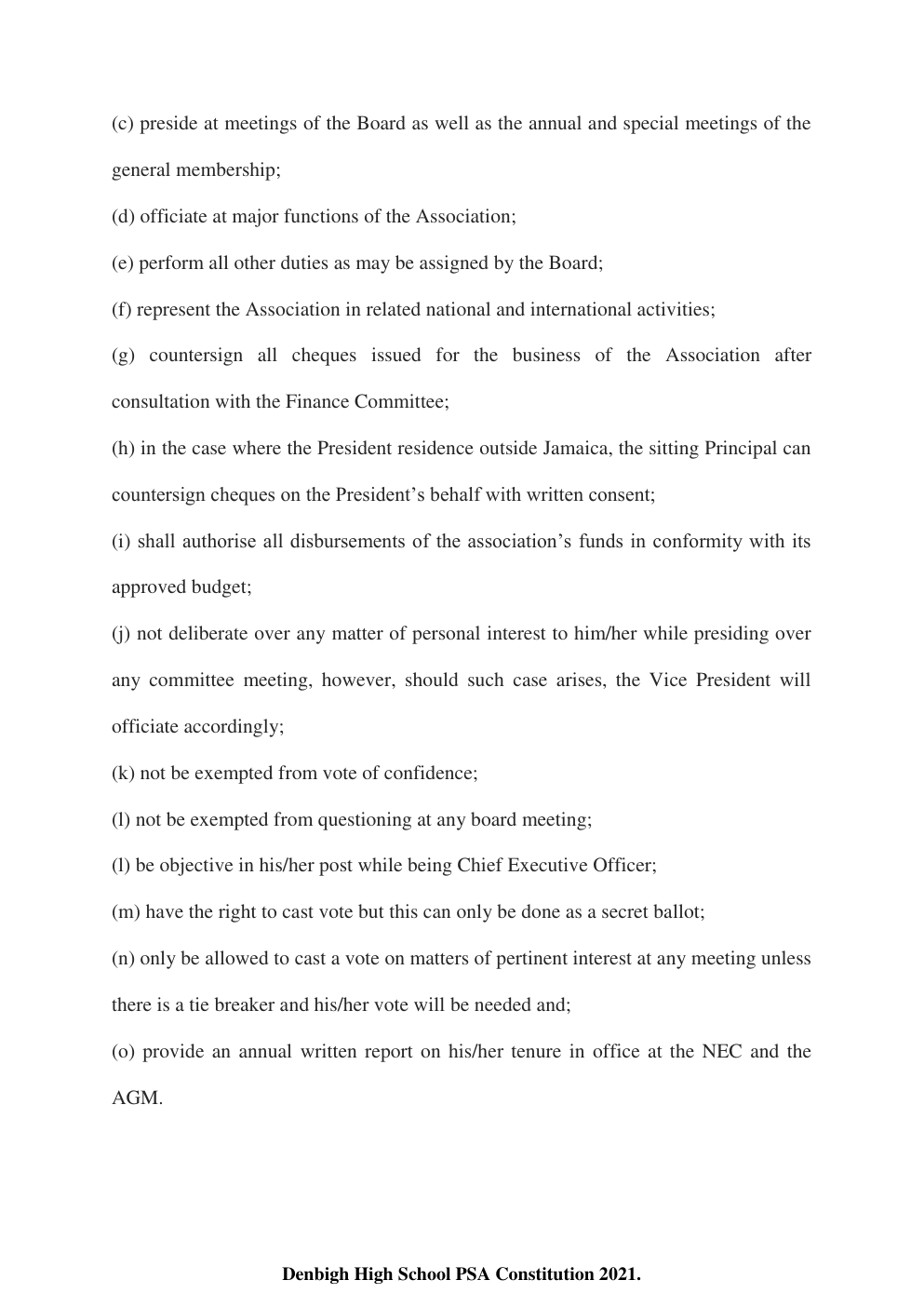 Denbigh High School PSA Constitution page 13