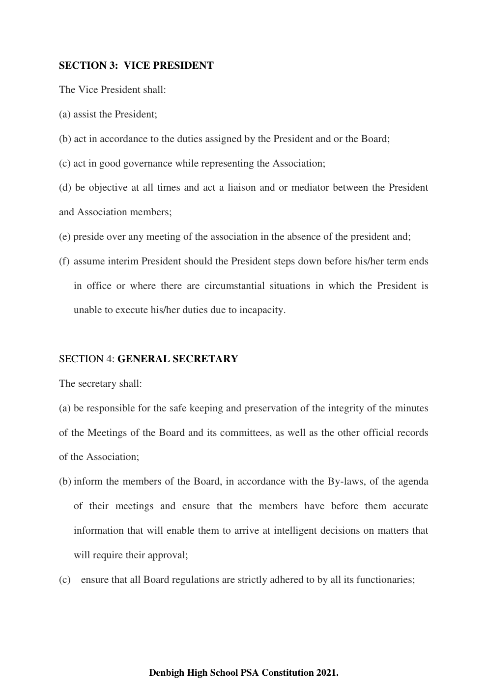 Denbigh High School PSA Constitution page 14