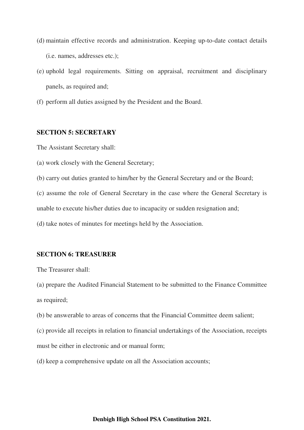 Denbigh High School PSA Constitution page 15