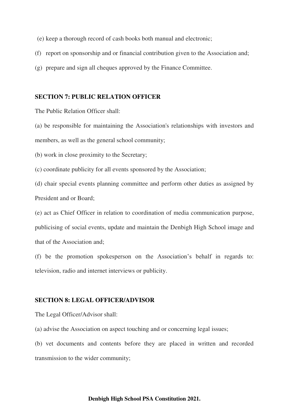 Denbigh High School PSA Constitution page 16