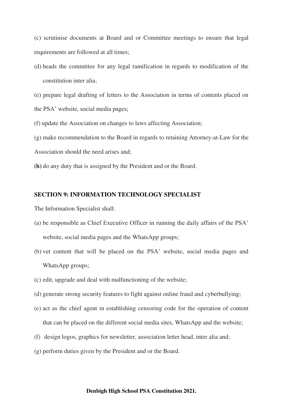 Denbigh High School PSA Constitution page 17