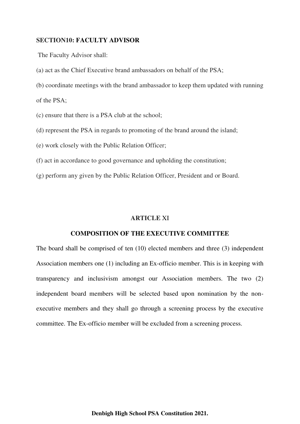 Denbigh High School PSA Constitution page 18