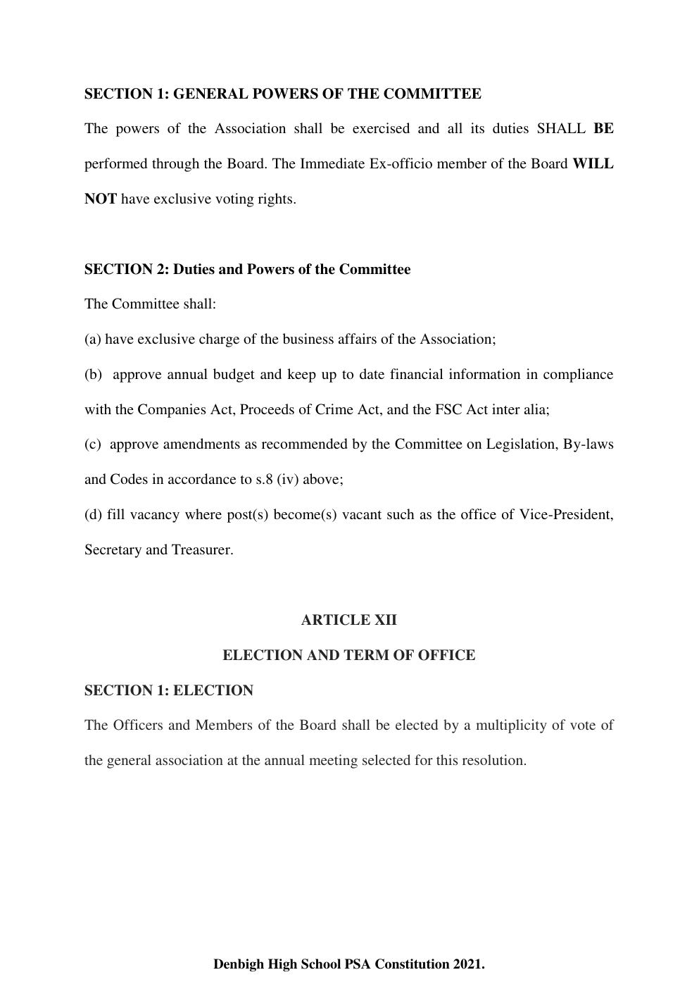 Denbigh High School PSA Constitution page 19