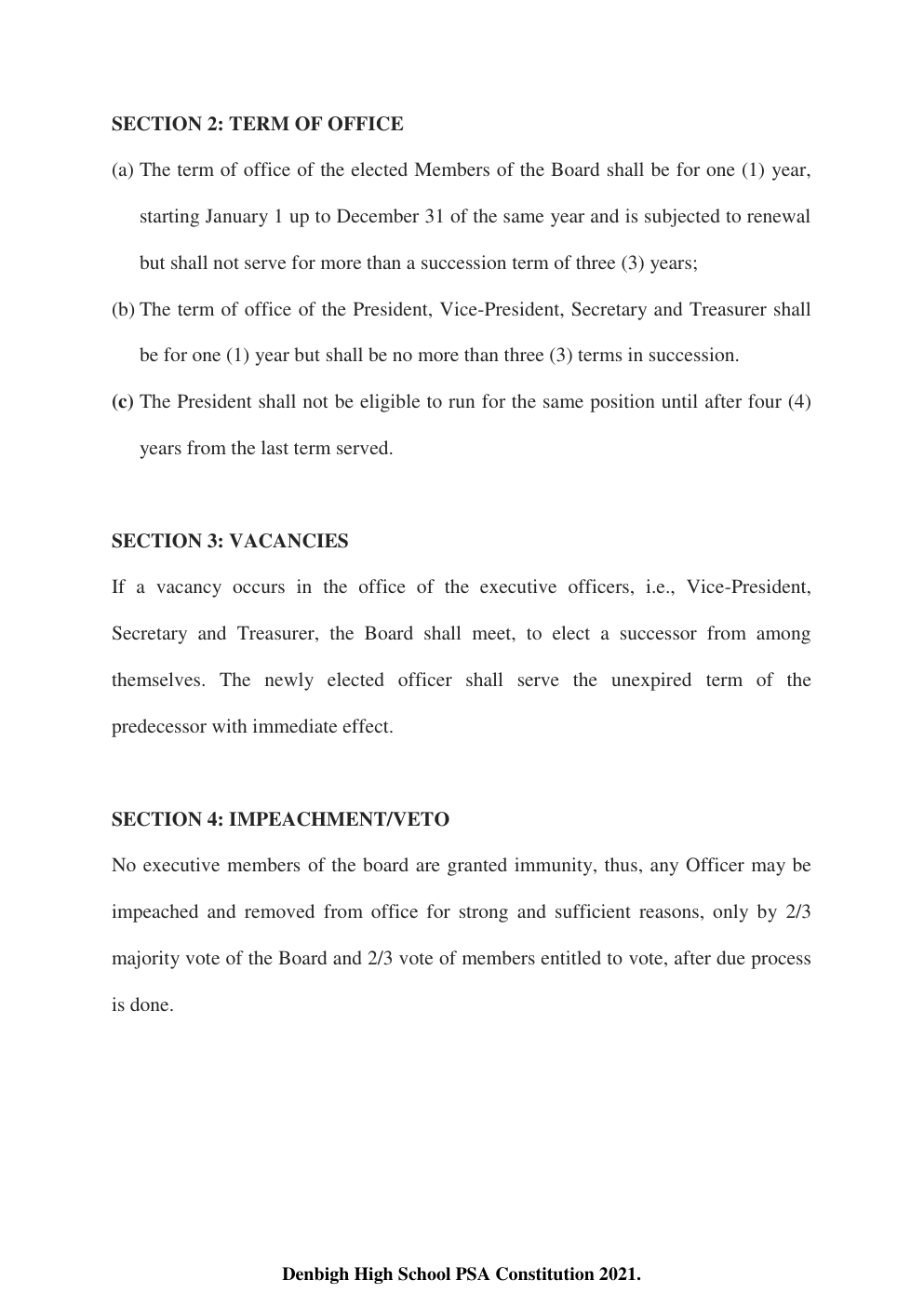 Denbigh High School PSA Constitution page 20