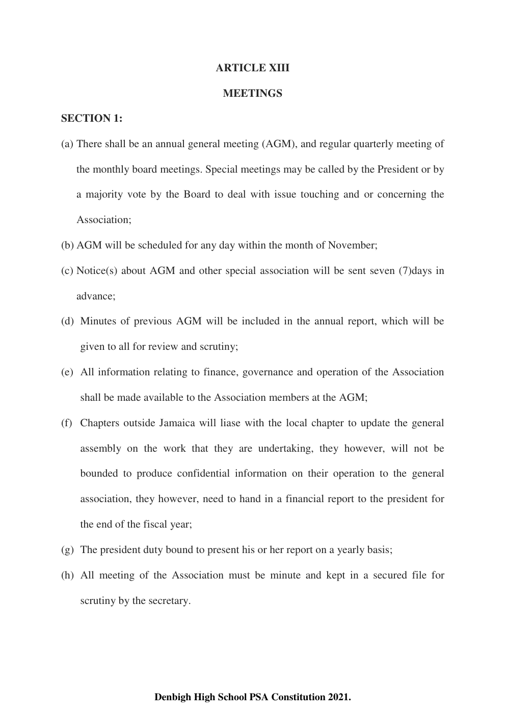 Denbigh High School PSA Constitution page 21