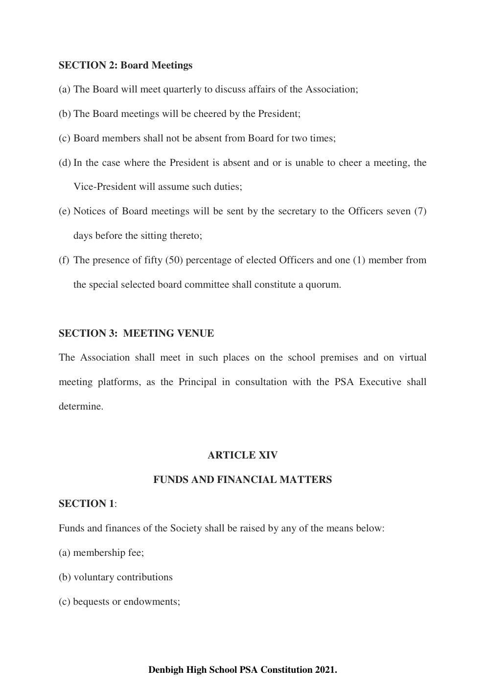 Denbigh High School PSA Constitution page 22