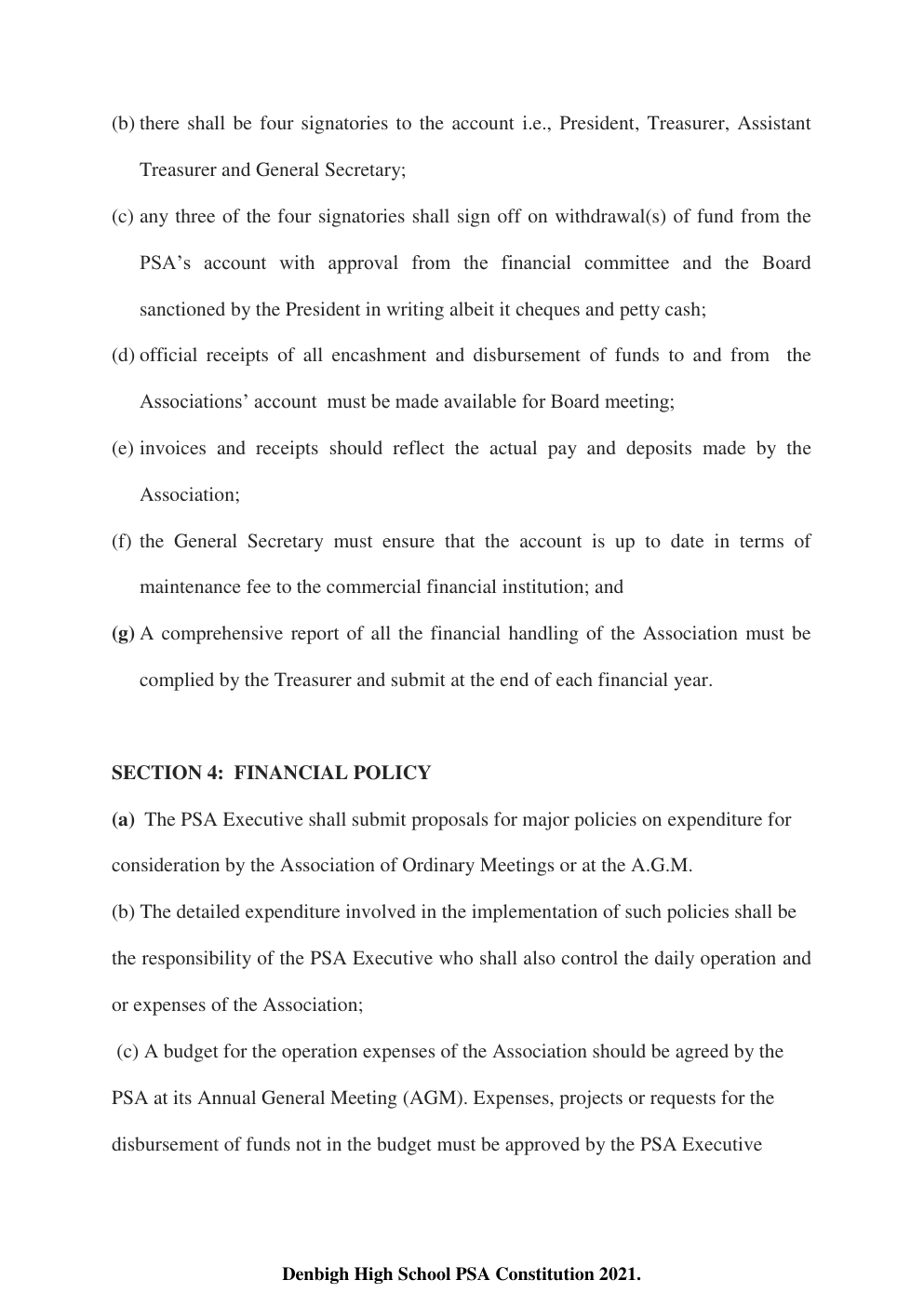 Denbigh High School PSA Constitution page 24