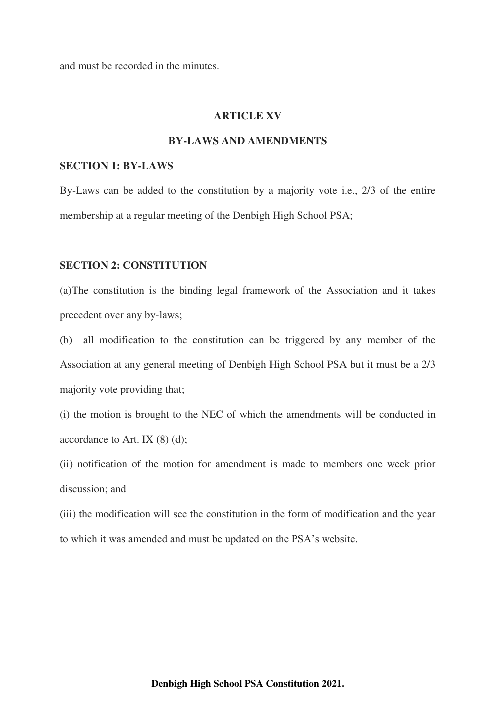 Denbigh High School PSA Constitution page 25