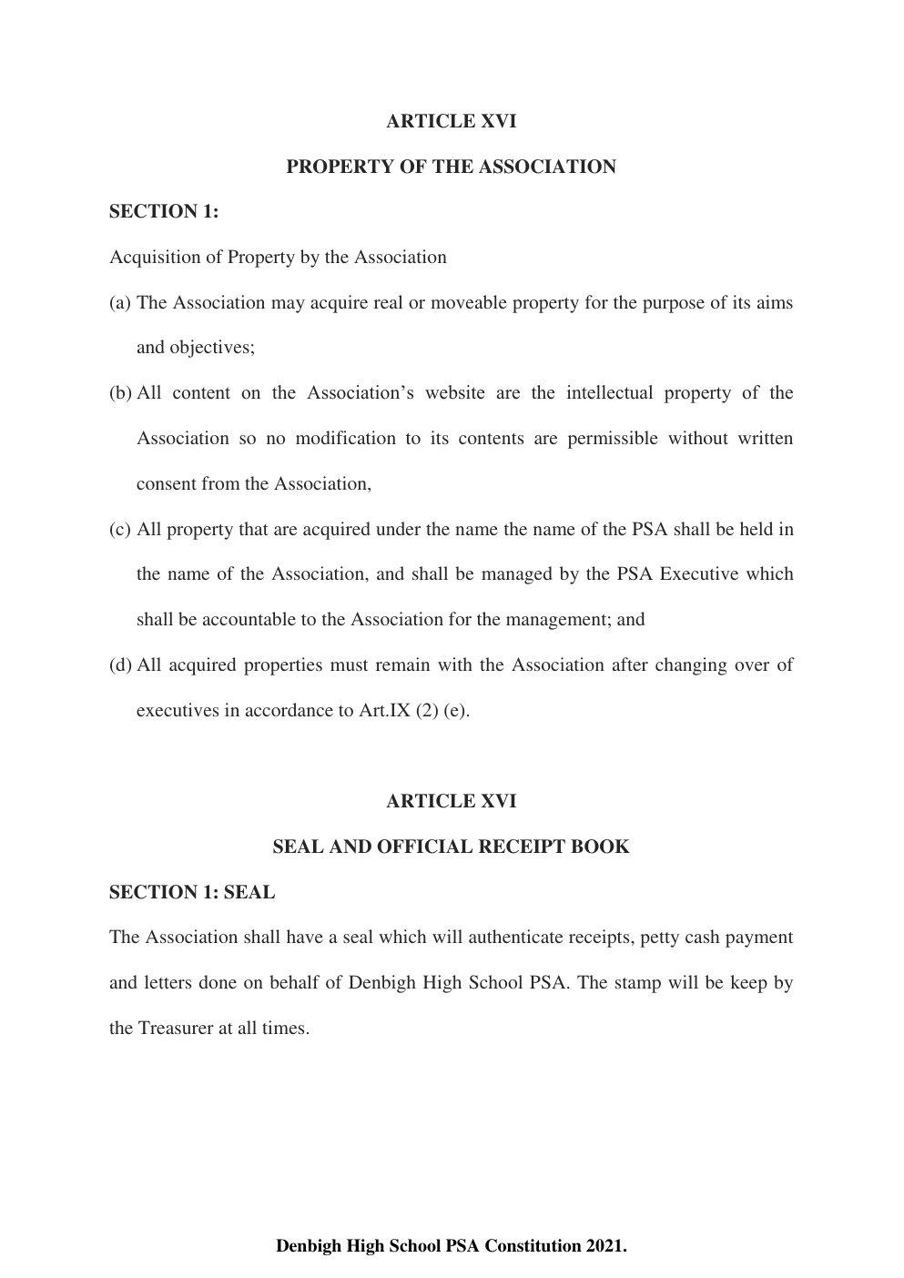 Denbigh High School PSA Constitution page 26